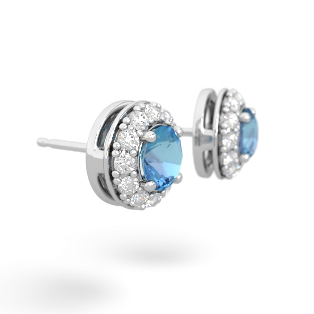 Blue Topaz Diamond Halo 14K White Gold earrings E5370