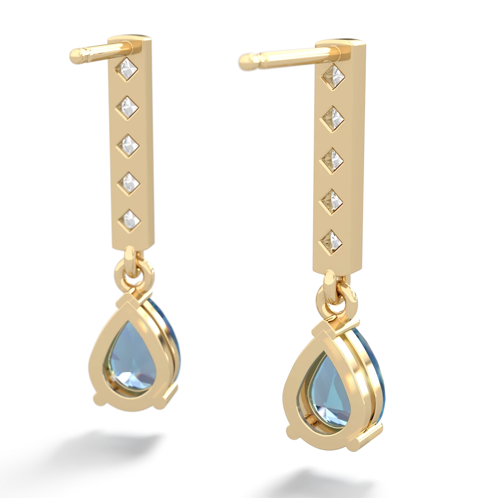 Blue Topaz Art Deco Diamond Drop 14K Yellow Gold earrings E5324