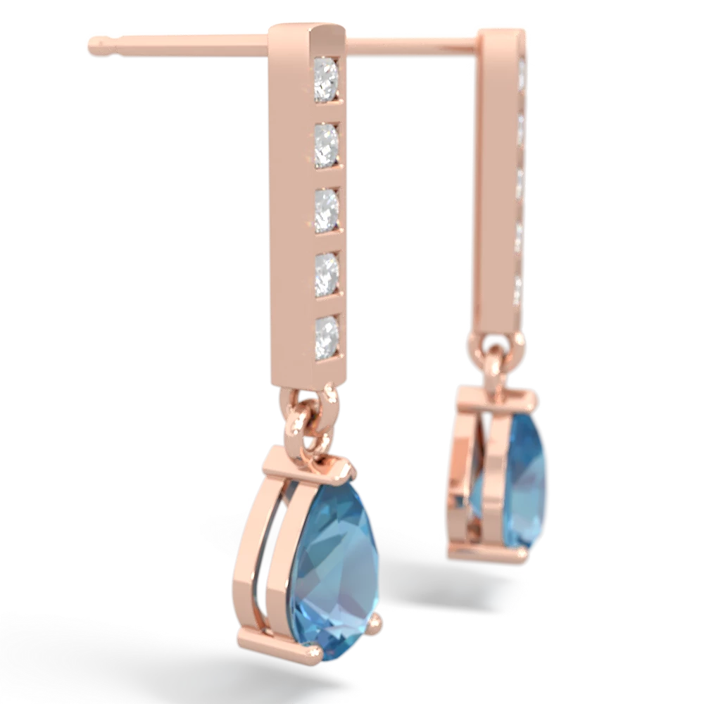 Blue Topaz Art Deco Diamond Drop 14K Rose Gold earrings E5324