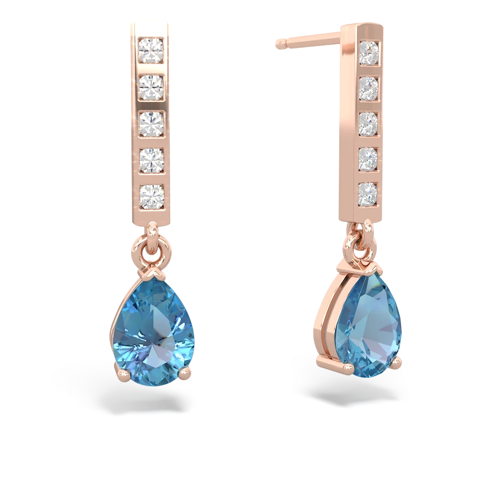 Blue Topaz Art Deco Diamond Drop 14K Rose Gold earrings E5324