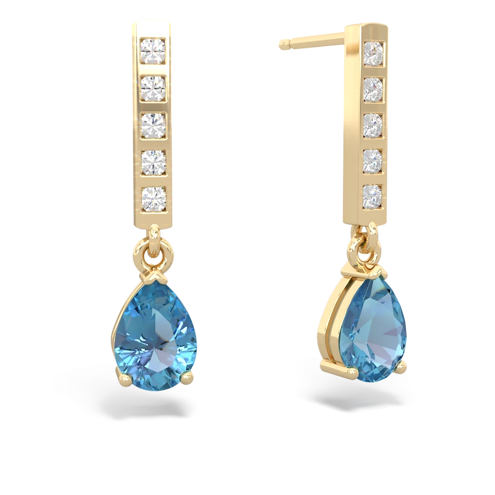 Blue Topaz Art Deco Diamond Drop 14K Yellow Gold earrings E5324