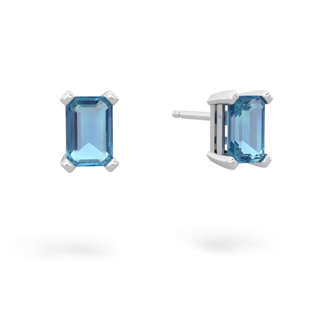 Blue Topaz 6X4mm Emerald-Cut Stud 14K White Gold earrings E1855