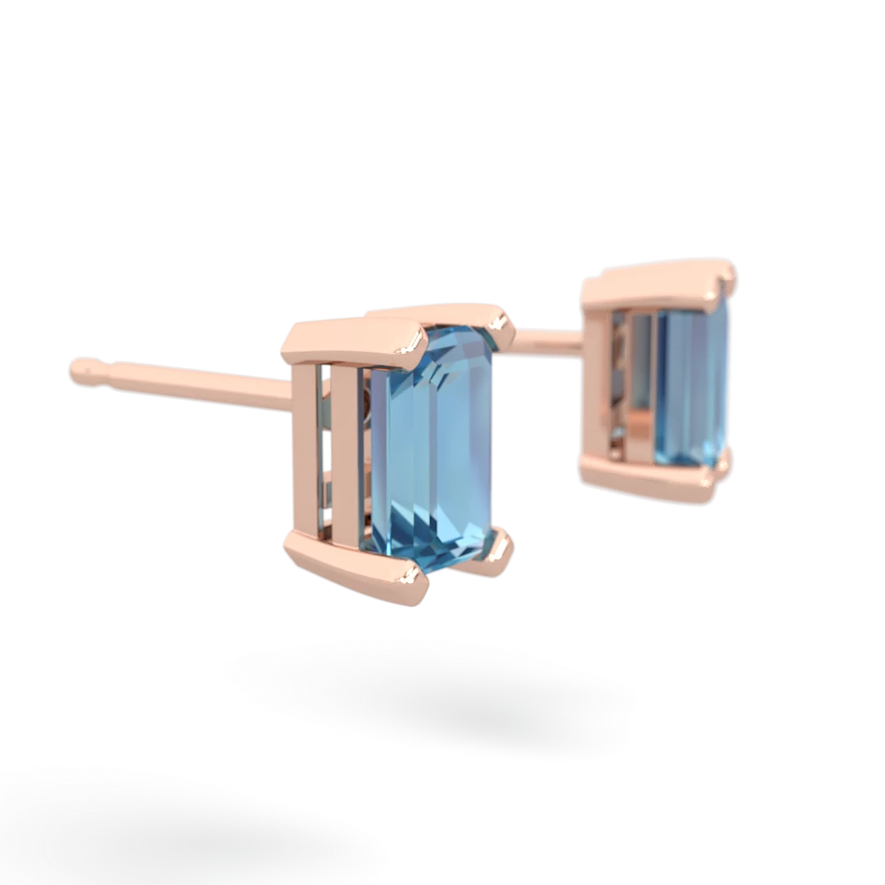 Blue Topaz 6X4mm Emerald-Cut Stud 14K Rose Gold earrings E1855