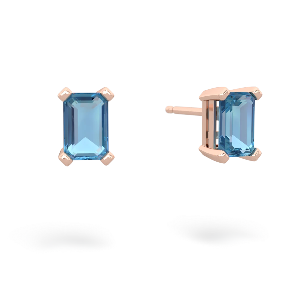 Blue Topaz 6X4mm Emerald-Cut Stud 14K Rose Gold earrings E1855