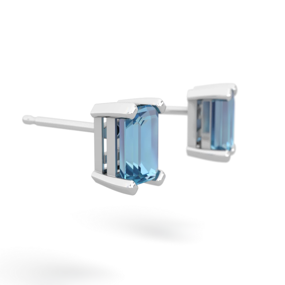 Blue Topaz 6X4mm Emerald-Cut Stud 14K White Gold earrings E1855