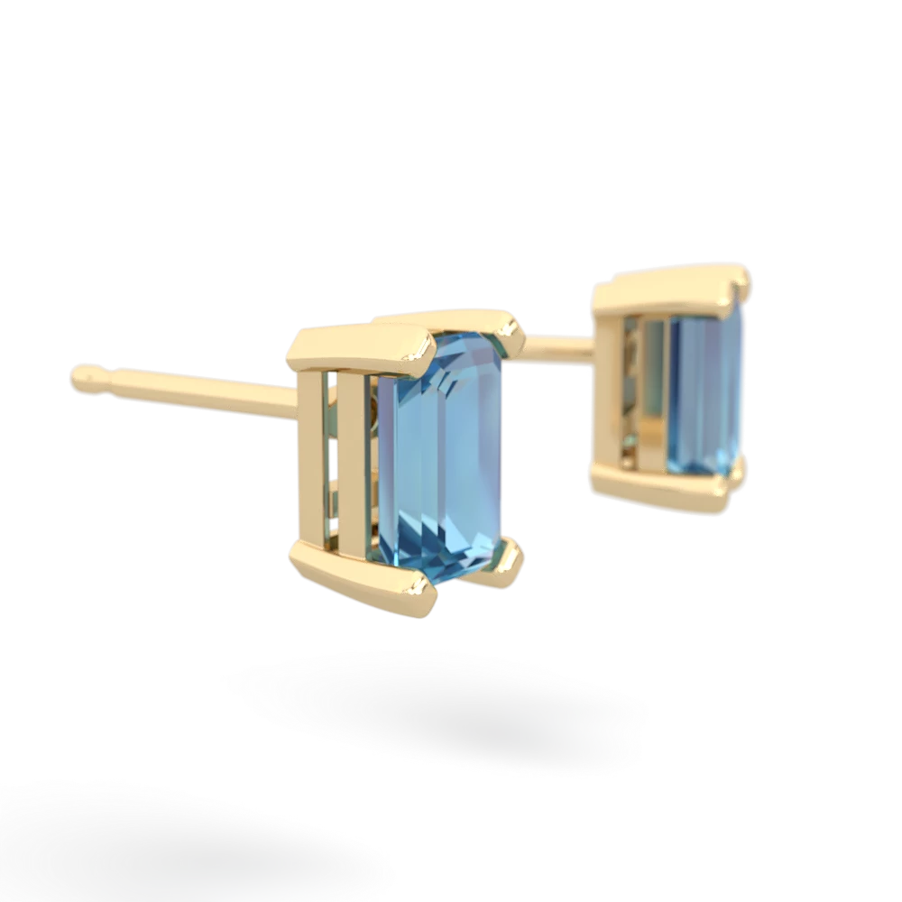 Blue Topaz 6X4mm Emerald-Cut Stud 14K Yellow Gold earrings E1855