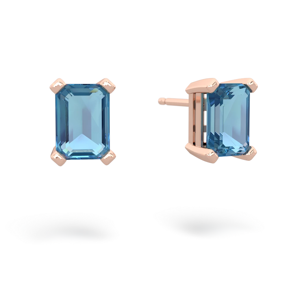 Blue Topaz 7X5mm Emerald-Cut Stud 14K Rose Gold earrings E1856