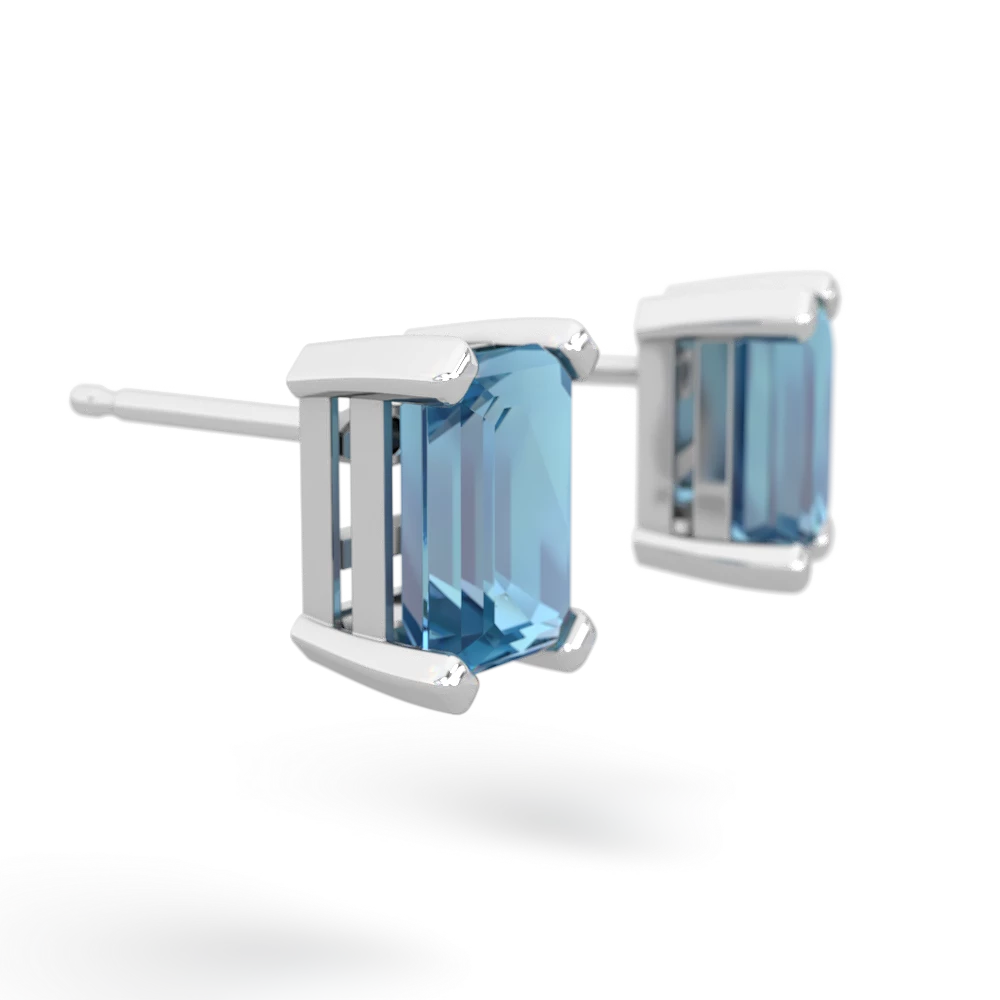 Blue Topaz 7X5mm Emerald-Cut Stud 14K White Gold earrings E1856