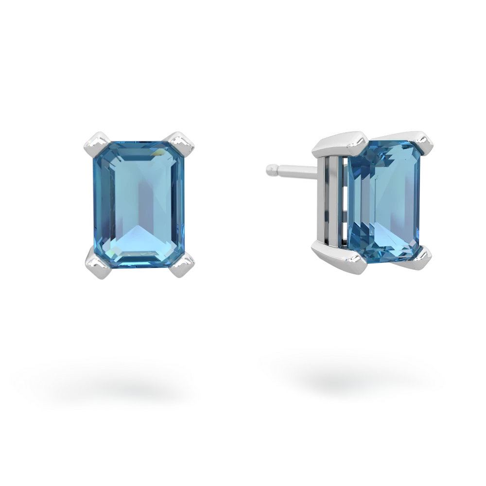 Blue Topaz 7X5mm Emerald-Cut Stud 14K White Gold earrings E1856