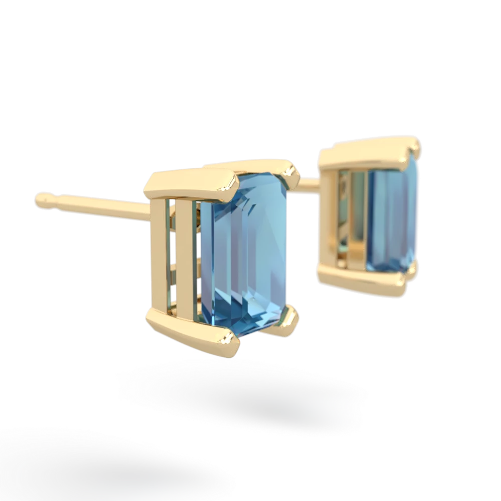 Blue Topaz 7X5mm Emerald-Cut Stud 14K Yellow Gold earrings E1856