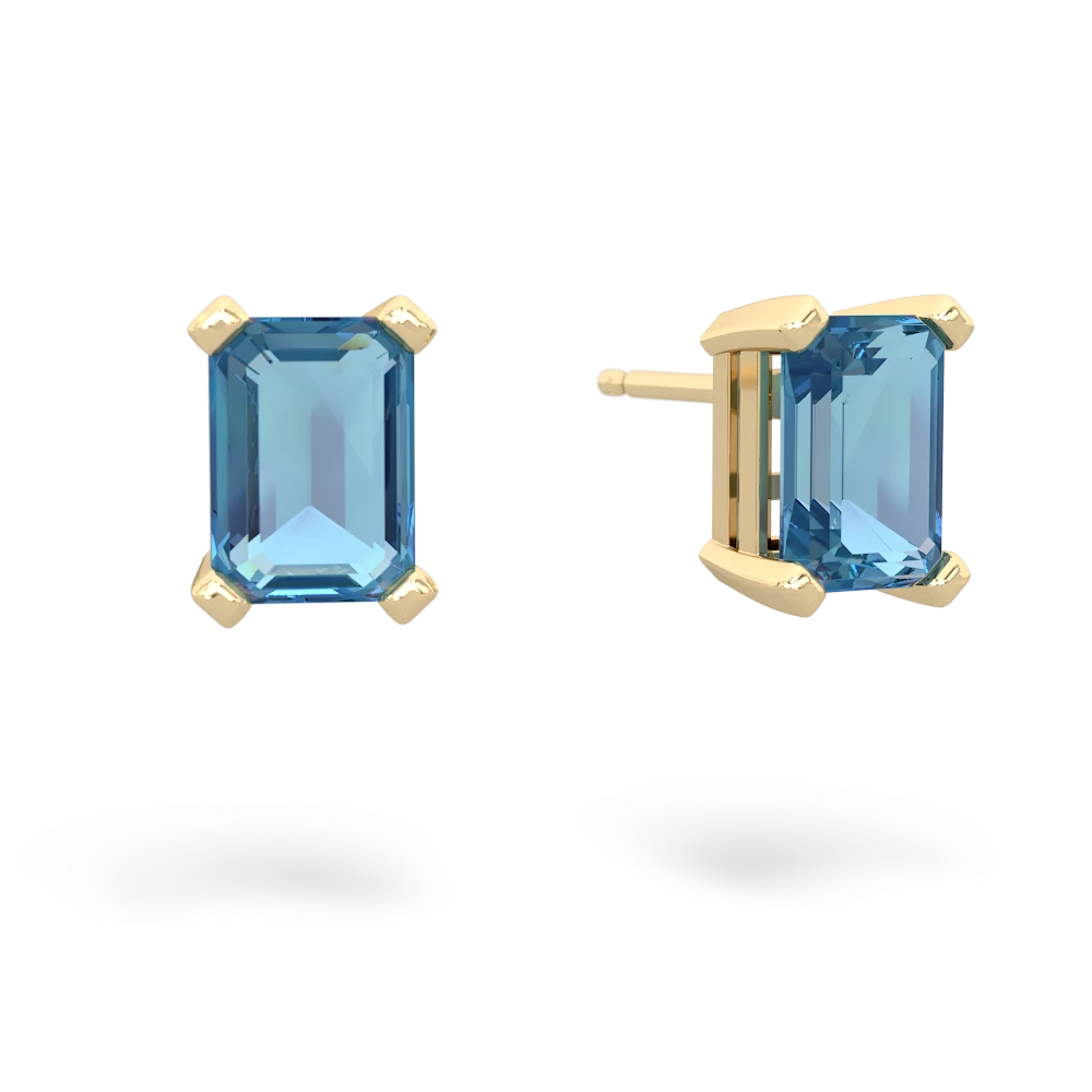 Blue Topaz 7X5mm Emerald-Cut Stud 14K Yellow Gold earrings E1856