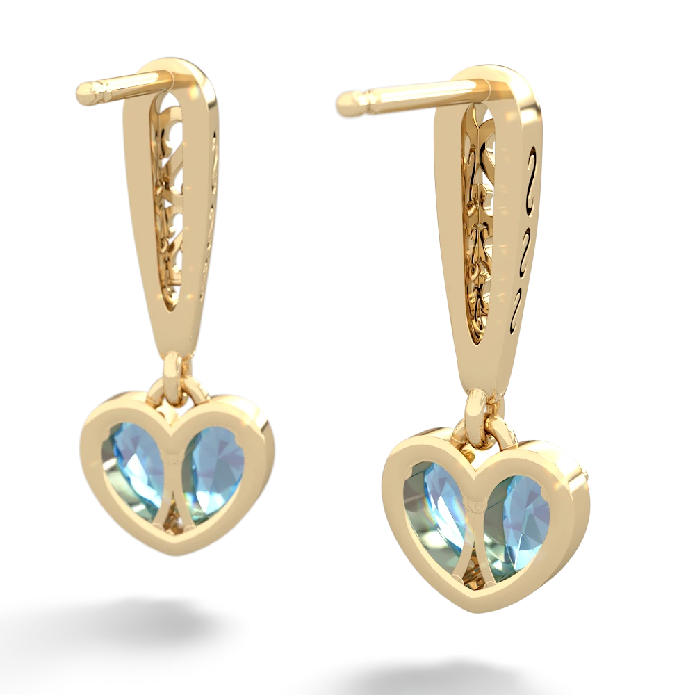 Blue Topaz Filligree Heart 14K Yellow Gold earrings E5070