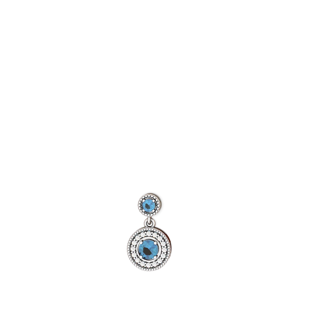 Blue Topaz Halo Dangle 14K White Gold earrings E5319