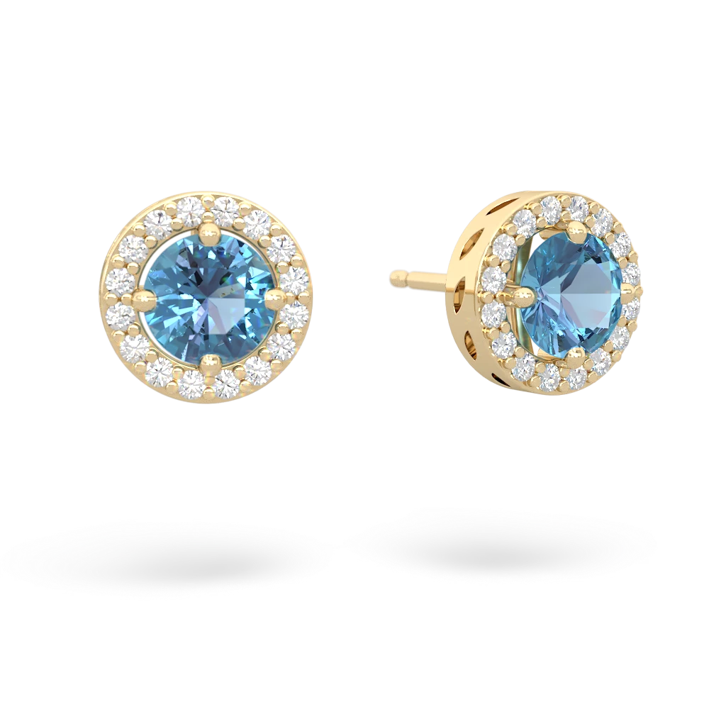 Blue Topaz Halo 14K Yellow Gold earrings E5320