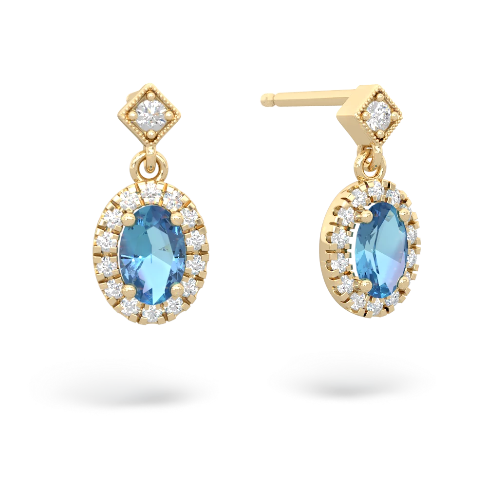 Blue Topaz Antique-Style Halo 14K Yellow Gold earrings E5720