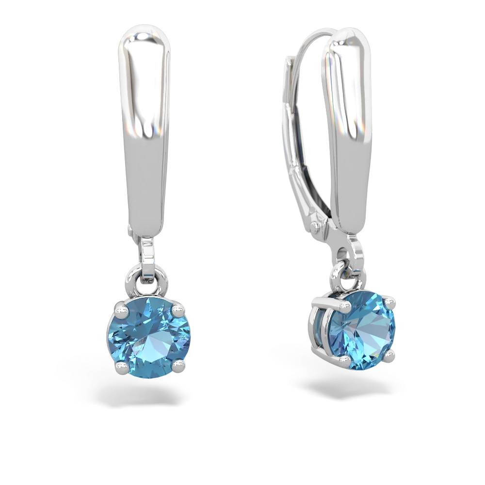 Blue Topaz 5Mm Round Lever Back 14K White Gold earrings E2785