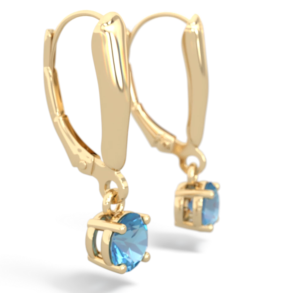 Blue Topaz 5Mm Round Lever Back 14K Yellow Gold earrings E2785