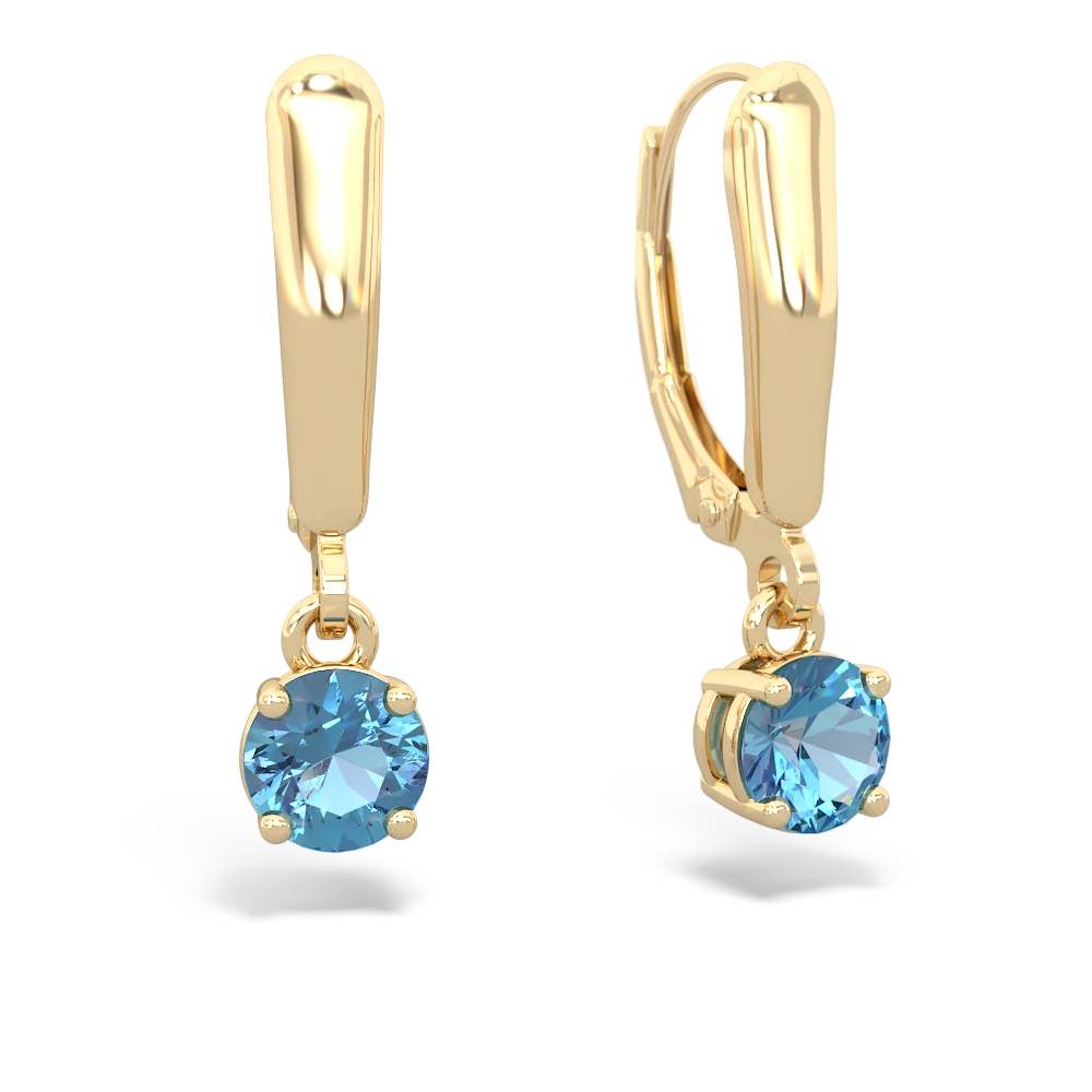 Blue Topaz 5Mm Round Lever Back 14K Yellow Gold earrings E2785