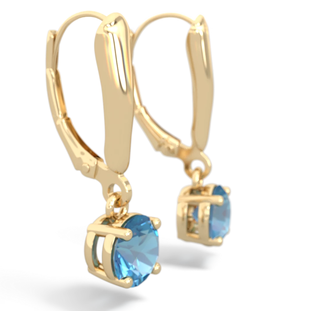 Blue Topaz 6Mm  Round Lever Back 14K Yellow Gold earrings E2786