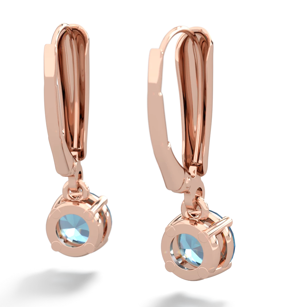 Blue Topaz 6Mm  Round Lever Back 14K Rose Gold earrings E2786