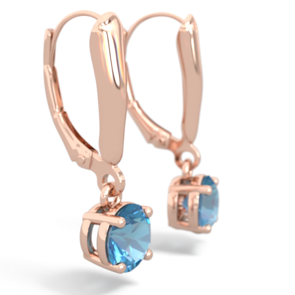 Blue Topaz 6Mm  Round Lever Back 14K Rose Gold earrings E2786