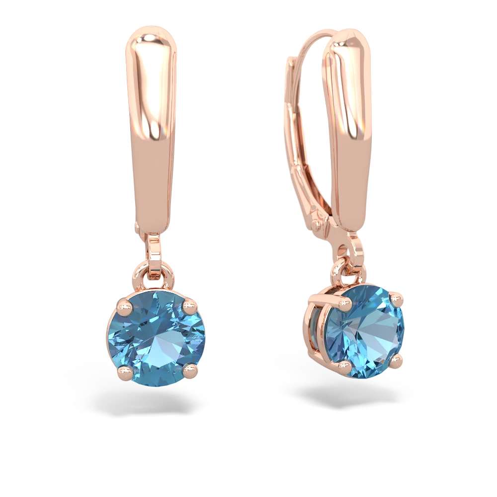 Blue Topaz 6Mm  Round Lever Back 14K Rose Gold earrings E2786