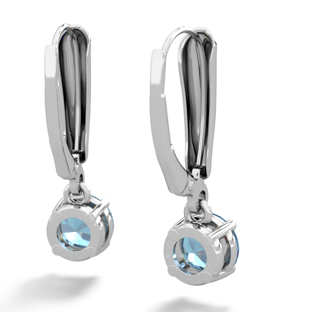 Blue Topaz 6Mm  Round Lever Back 14K White Gold earrings E2786