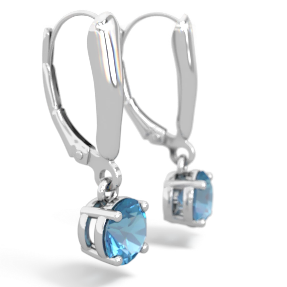 Blue Topaz 6Mm  Round Lever Back 14K White Gold earrings E2786