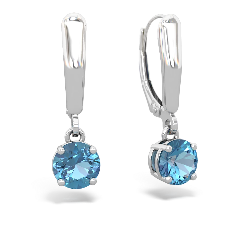 Blue Topaz 6Mm  Round Lever Back 14K White Gold earrings E2786