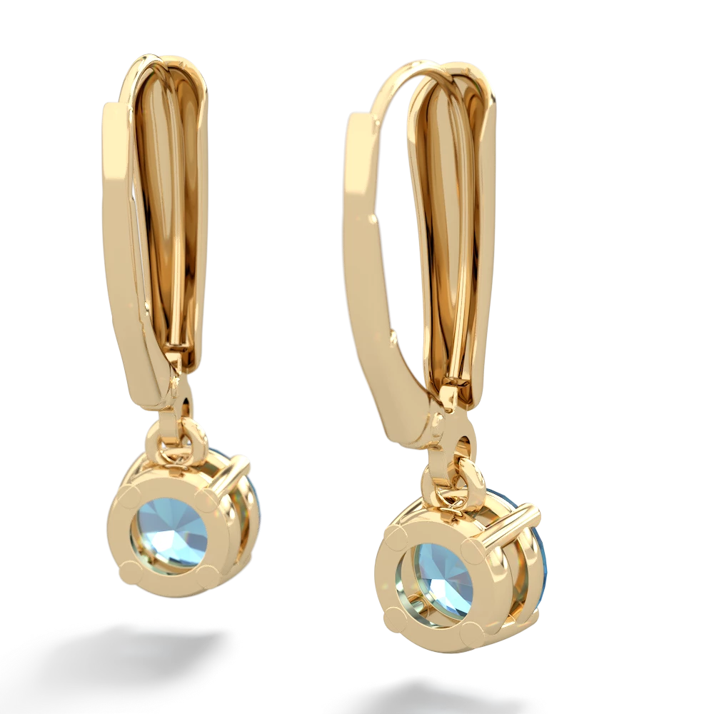 Blue Topaz 6Mm  Round Lever Back 14K Yellow Gold earrings E2786