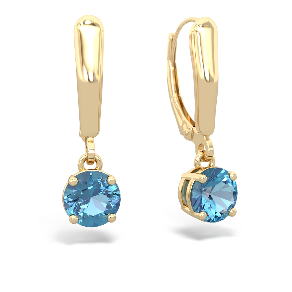 Blue Topaz 6Mm  Round Lever Back 14K Yellow Gold earrings E2786