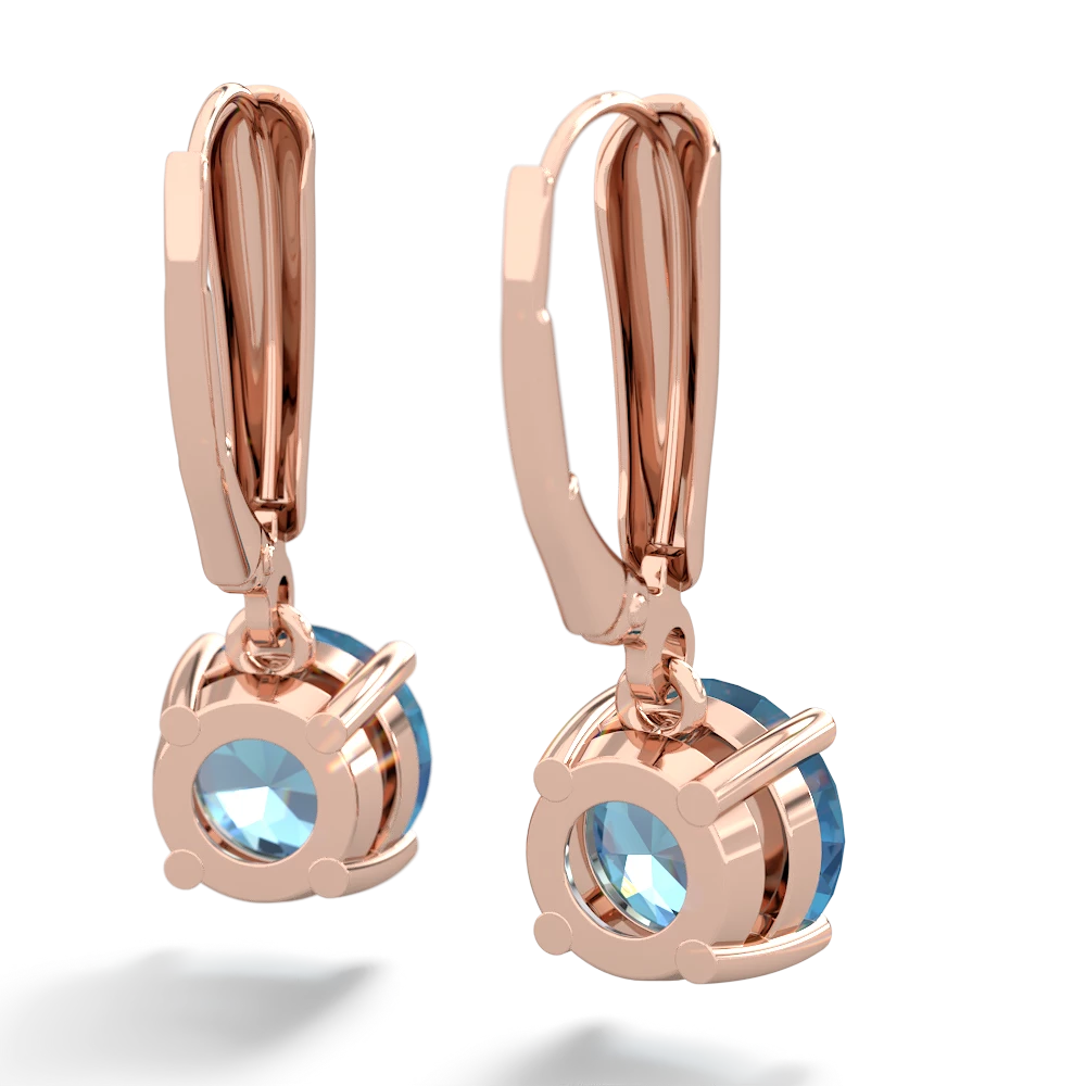 Blue Topaz 8Mm  Round Lever Back 14K Rose Gold earrings E2788