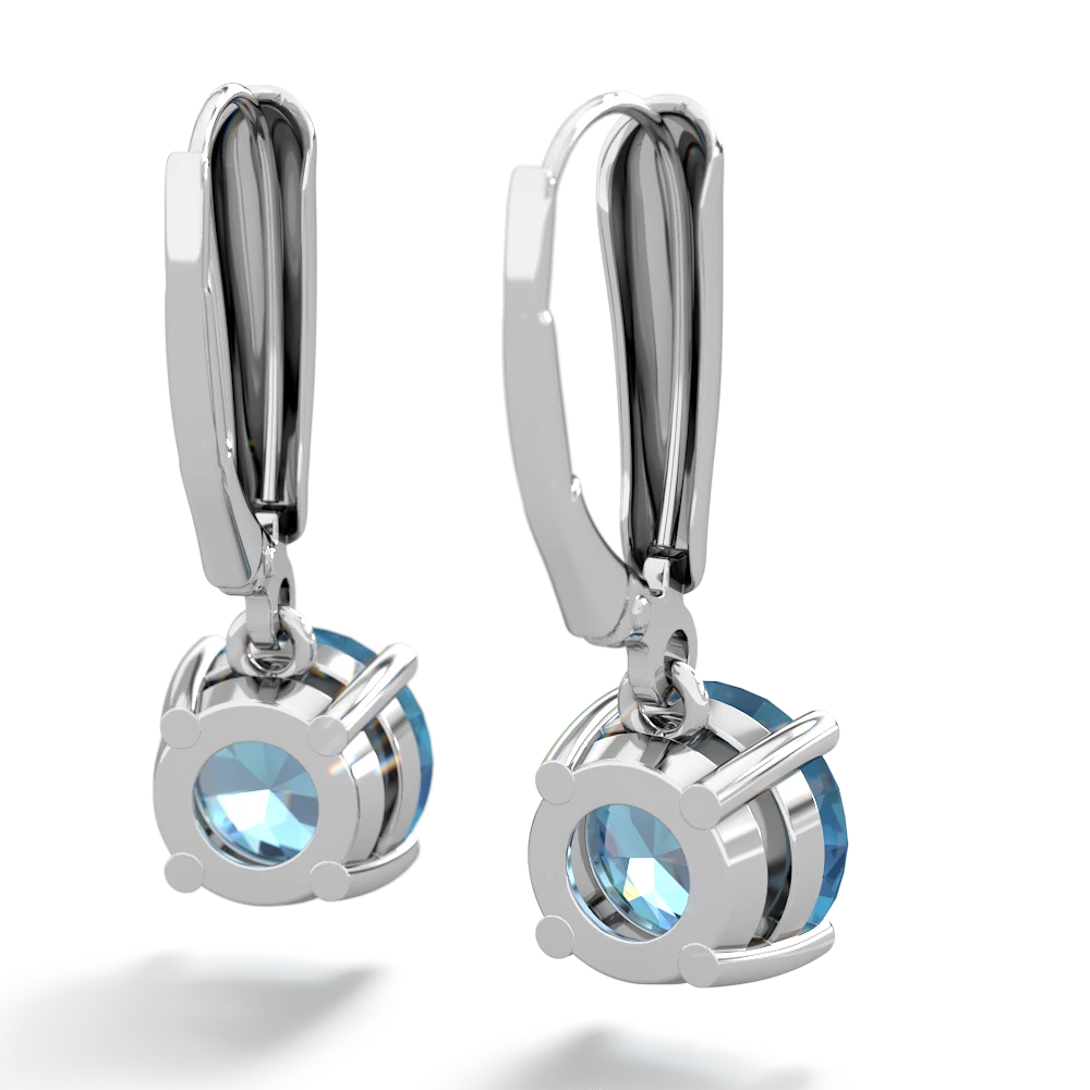 Blue Topaz 8Mm  Round Lever Back 14K White Gold earrings E2788