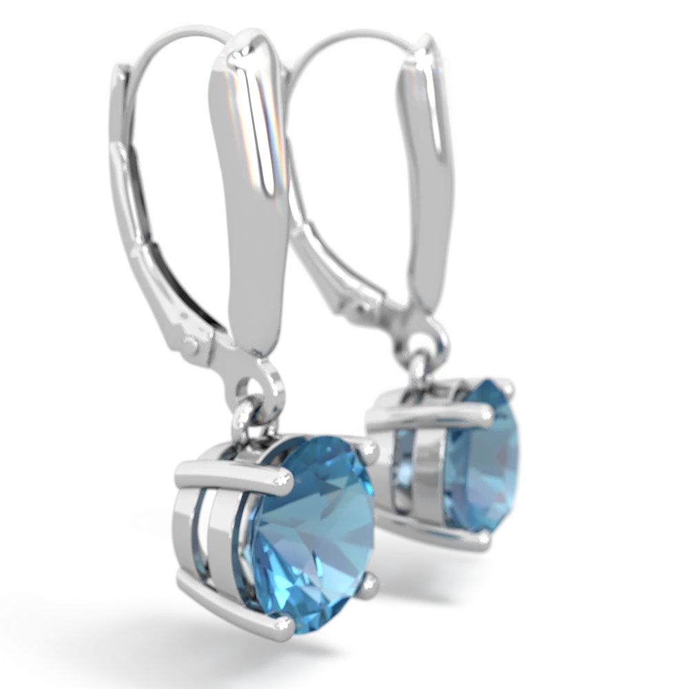 Blue Topaz 8Mm  Round Lever Back 14K White Gold earrings E2788