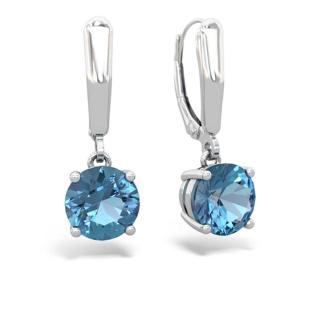 Blue Topaz 8Mm  Round Lever Back 14K White Gold earrings E2788