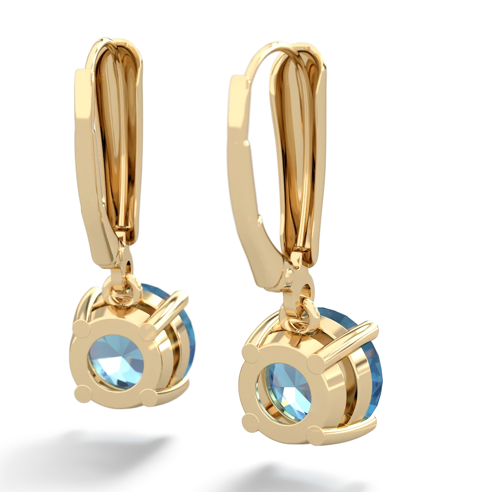 Blue Topaz 8Mm  Round Lever Back 14K Yellow Gold earrings E2788