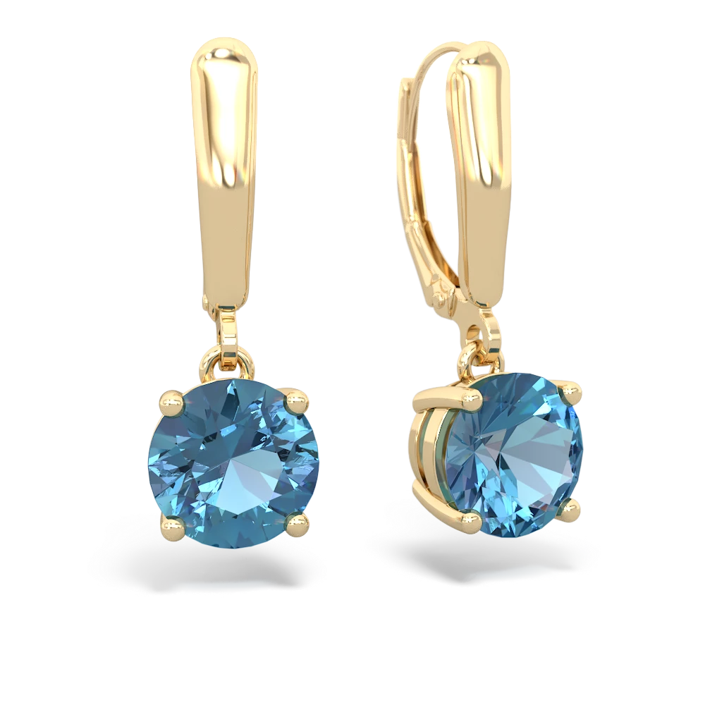 Blue Topaz 8Mm  Round Lever Back 14K Yellow Gold earrings E2788