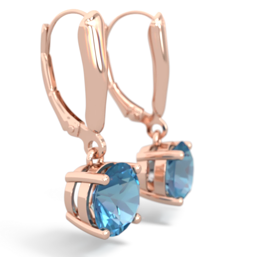 Blue Topaz 8Mm Round Lever Back 14K Rose Gold earrings E2788