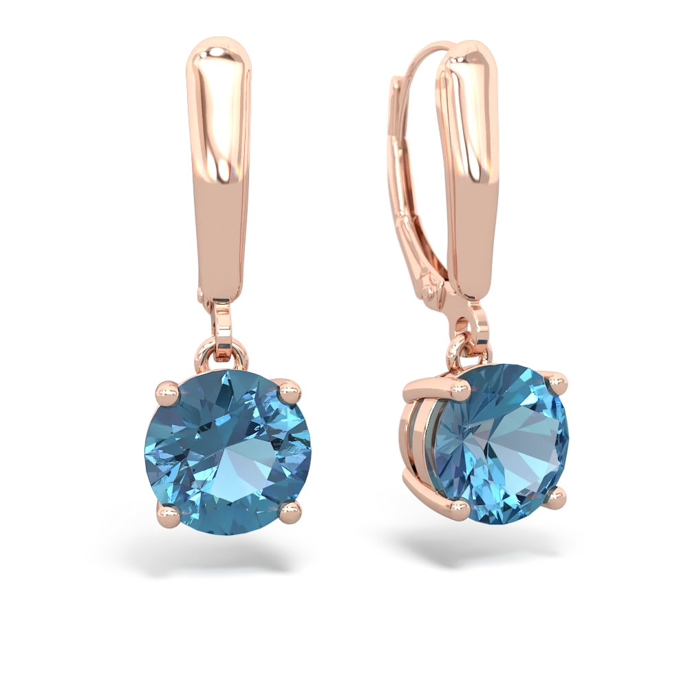 Blue Topaz 8Mm Round Lever Back 14K Rose Gold earrings E2788