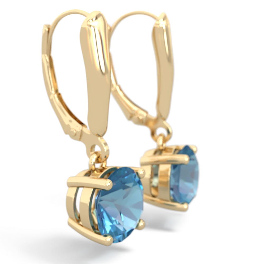 Blue Topaz 8Mm Round Lever Back 14K Yellow Gold earrings E2788