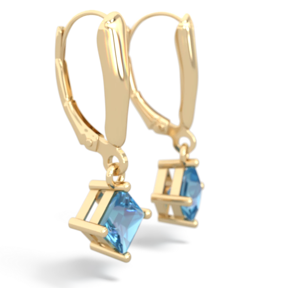 Blue Topaz 6Mm Princess Lever Back 14K Yellow Gold earrings E2789