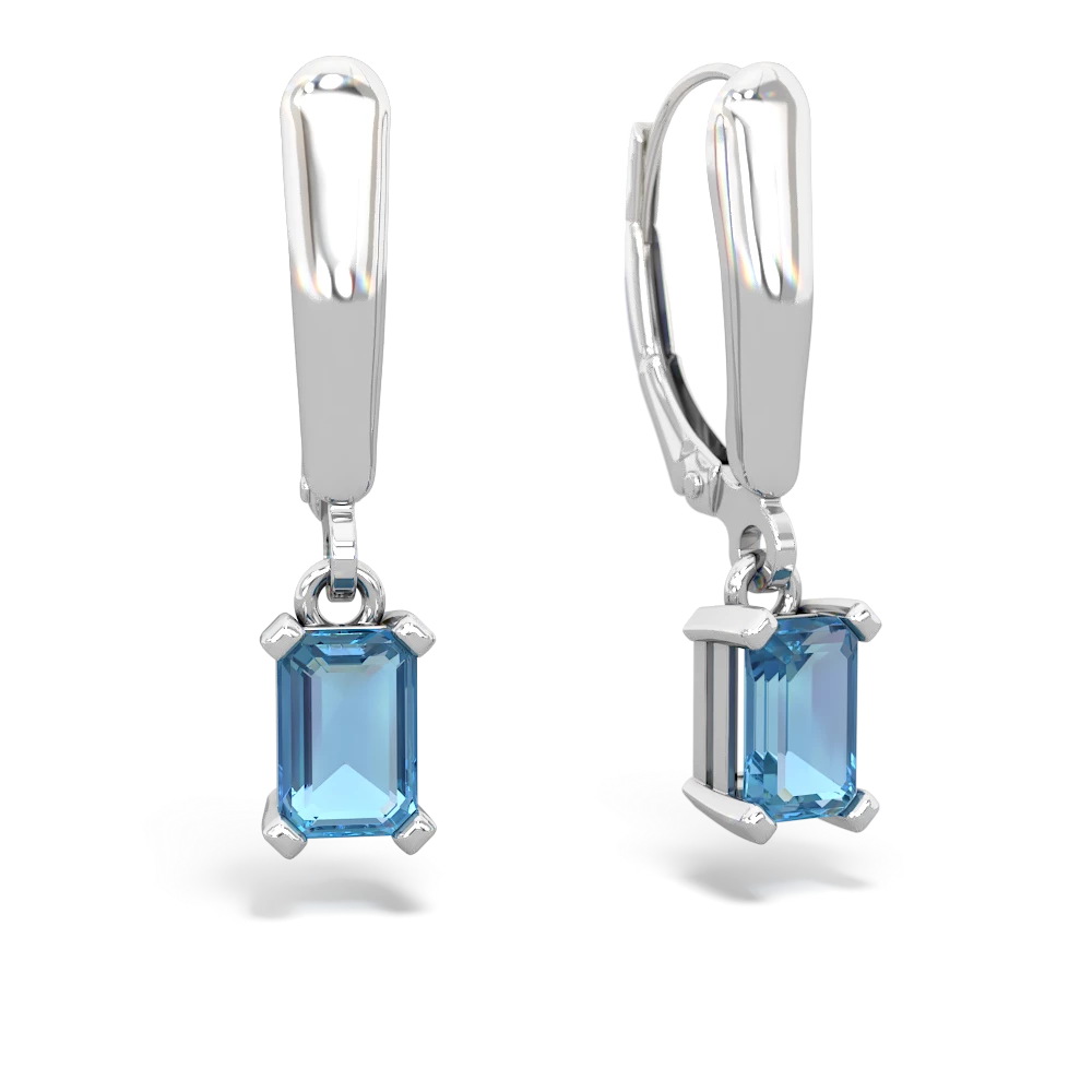 Blue Topaz 6X4mm Emerald-Cut Lever Back 14K White Gold earrings E2855