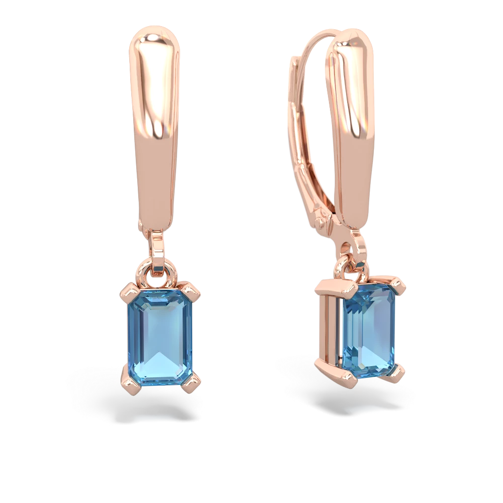 Blue Topaz 6X4mm Emerald-Cut Lever Back 14K Rose Gold earrings E2855