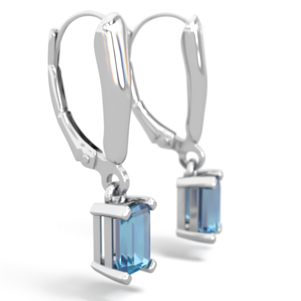 Blue Topaz 6X4mm Emerald-Cut Lever Back 14K White Gold earrings E2855