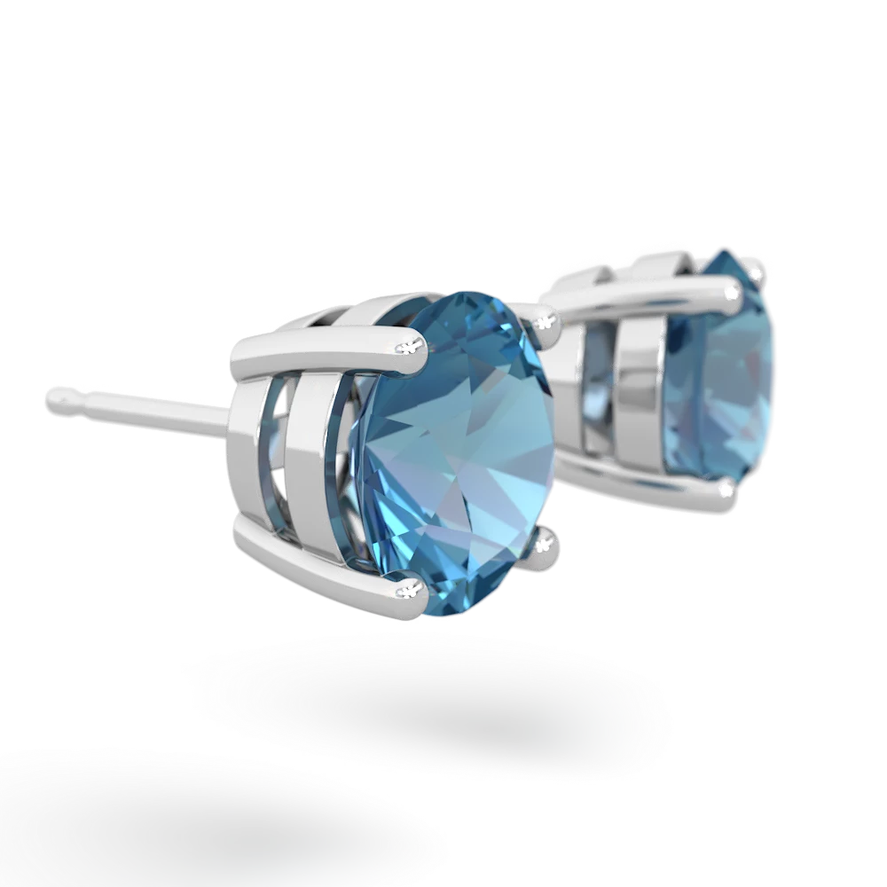 Blue Topaz 8Mm Round Stud 14K White Gold earrings E1788