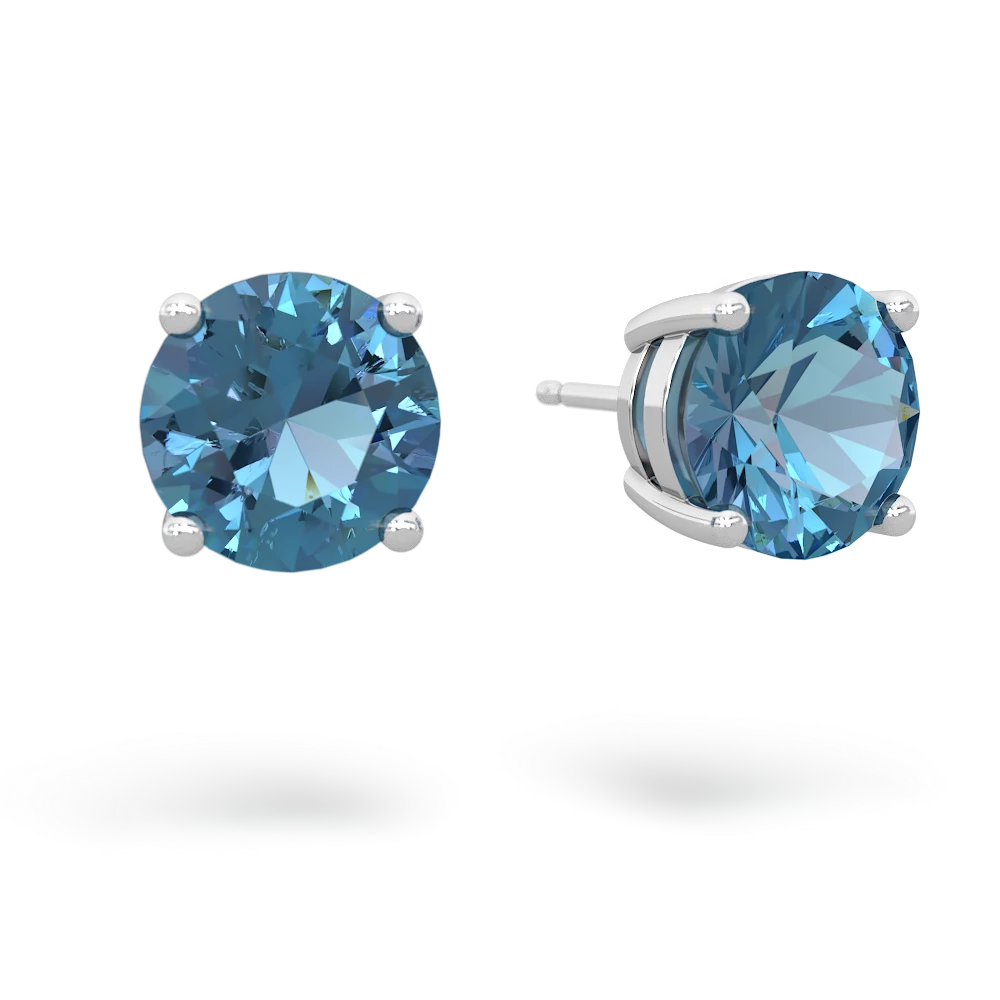 Blue Topaz 8Mm Round Stud 14K White Gold earrings E1788