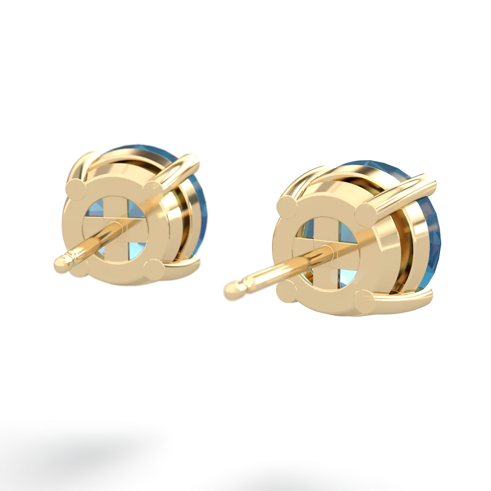 Blue Topaz 8Mm Round Stud 14K Yellow Gold earrings E1788