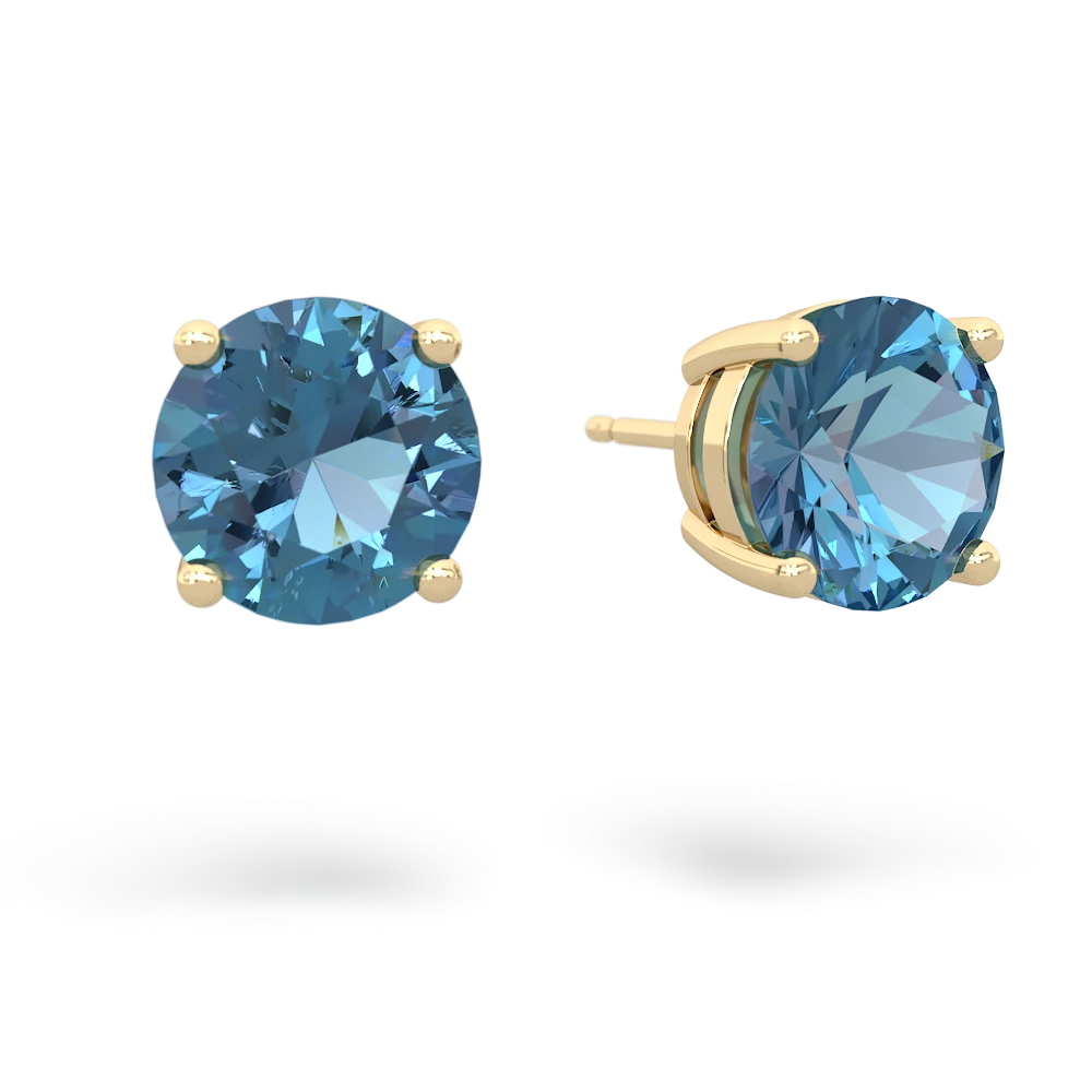 Blue Topaz 8Mm Round Stud 14K Yellow Gold earrings E1788