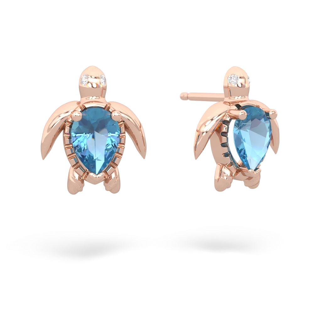 Blue Topaz Baby Sea Turtle 14K Rose Gold earrings E5241