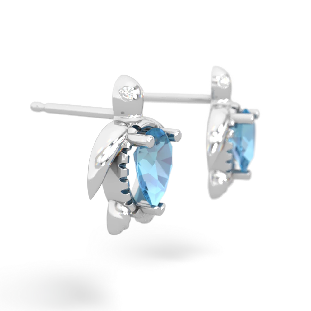 Blue Topaz Baby Sea Turtle 14K White Gold earrings E5241